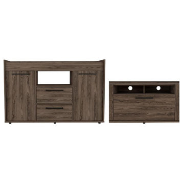 Home Square 2-Piece Set with Lyon Sideboard and Tv Stand in Dark Walnut