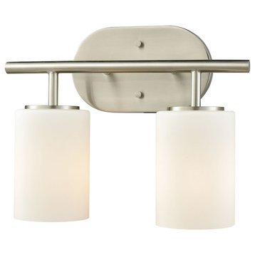 ELK Lighting Pemlico 2-Light Vanity Lamp, Satin Nickel/White Glass
