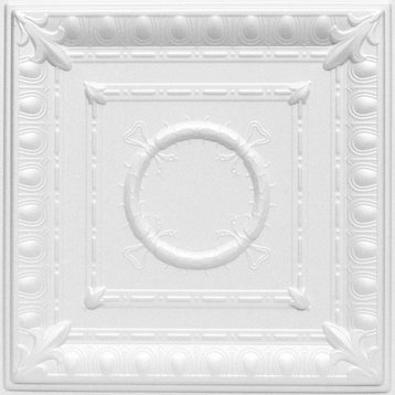 Romanesque Wreath Styrofoam Ceiling Tile 20 in x 20 in - #R47, Pack of 48, Plain White