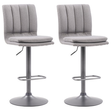 CorLiving Palmer Adjustable Channel Tufted Gray Fabric Barstool - Set of 2