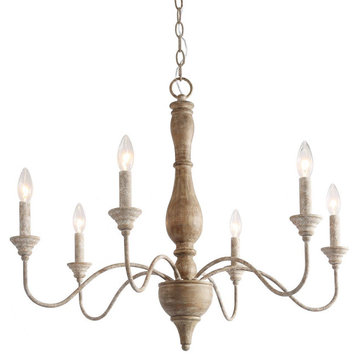 LNC 6-Light Farmhouse and Handmade Distressed White Wood Candle-Style Chandelier