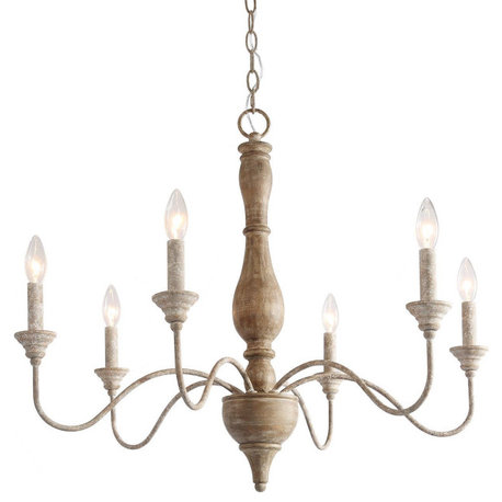 LNC 6-Light Farmhouse and Handmade Distressed White Wood Candle-Style Chandelier