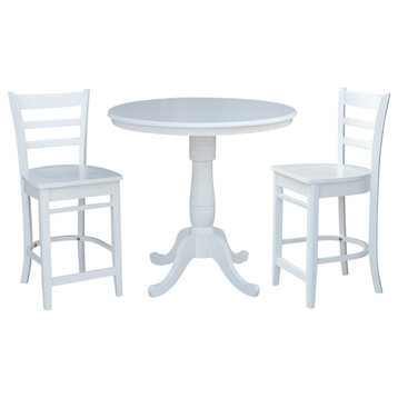 36" Round Pedestal Gathering Height Table With 2 Counter Height Stools