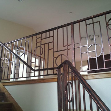 Custom ornamental iron deco balcony rail with grab rail attachment