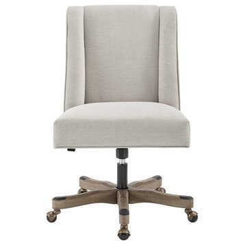 Linon Draper Graywash Wood Base Upholstered Swivel Office Chair in Natural Linen