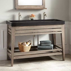 48" AURELIA VANITY WITH BLACK GRANITE TROUGH SINK - GRAY WASH - Bathroom Vanities And Sink Consoles