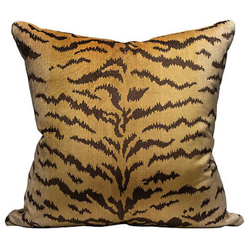 Tigre Silk Pillow, Ivory, Gold & Black, 22" X 22"
