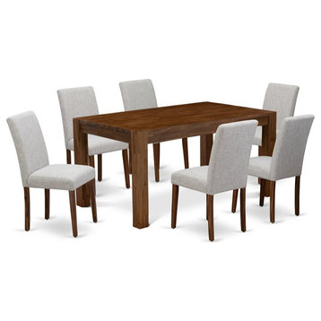 East West Furniture Celina 7-piece Wood Dining Set in Natural/Doeskin