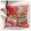 Rugsville Ethnic Decorative Kantha Paisley Red Pillow Cover  16"x16"