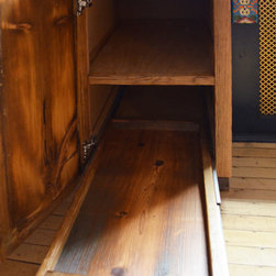 Live edge oak with rustic front facing kitchen cabinets - Pot Racks And Accessories