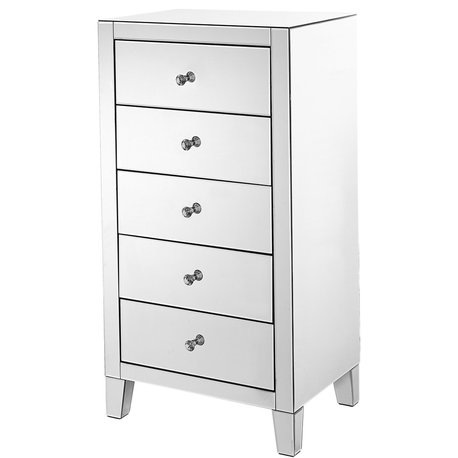 5 Drawer Chest 24"x18"x45"" Clear Mirror