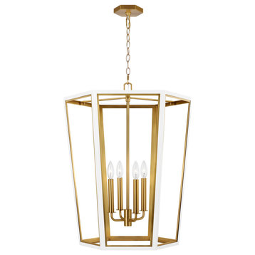 Curt 4-Light Chandelier in Matte White And Burnished Brass by Alexa Hampton