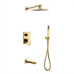 G&eacute;nial Gold Brass Rainfall Shower Set with Waterfall Tub Spout & Handshower - Showerheads And Body Sprays