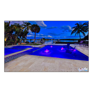 Bennett Nokomis, FL Custom Court Yard Swimming Pool & Spa With Raise Beach Area.