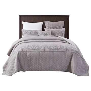 Elegant Intricate Purple Grey Soft Yarn Dyed Quilted Coverlet Bedspread Set, Twi