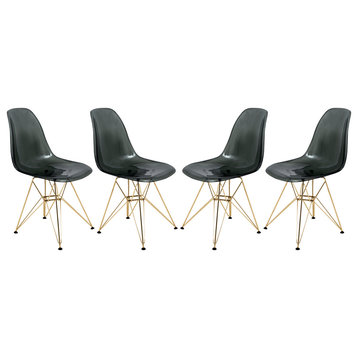 Molded Eiffel Side Chair, Gold Base, Set of 4, Transparent Black, CR19TBLG4