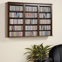 Prepac Floating Wall Triple Media Storage in Espresso - Media Racks And Towers