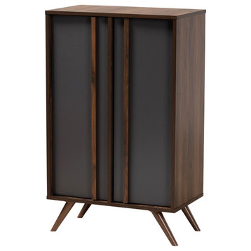 Colwyn Two-Tone Gray and Walnut Wood 2-Door Shoe Cabinet