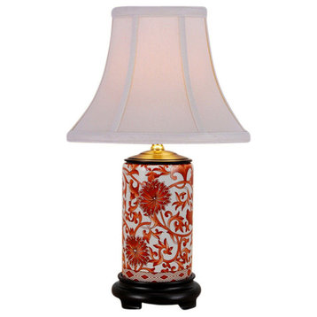Orange and White Coral Porcelain Vase Table Lamp, 15"