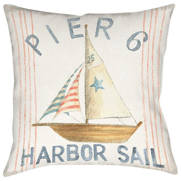 Maritime Sailboat Outdoor Pillow, 18"x18"