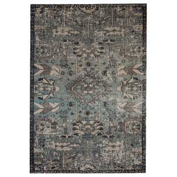 Ansilar Indoor and Outdoor Medallion Blue and Gray Area Rug, Blue and Gray, 2'8"