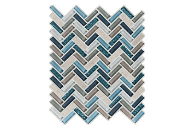 Trendy blue tile and glass tile bathroom photo in Phoenix