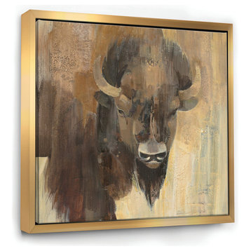 Designart Into The Wild Gold Buffalo Farmhouse Print Canvas Art, Gold, 46x46