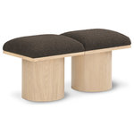 Meridian Furniture - Pavilion Black Boucle Fabric Bench, Brown, Natural Finish, 36" W X 15.5" D X 17.5" H - Bring valuable seating and remarkable style to your space with this Brown Pavilion boucle fabric bench, an exquisite balance of style and usability for the entryway, bedroom, and beyond. Crafted from oak veneer with a natural finish, this bench has a 4-inch-thick seat cushion that's channel-tufted for a touch of luxury. The bench's columnar bases add a dash of art deco design, making it a captivating focal point in any room.