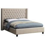 Meridian Furniture USA - Ashton Linen Bed, Beige, Full - Elegant and eye-catching, the stunning Ashton Bed from Meridian Furniture is the perfect addition to any space. Rich Linen Textured covers the deep tufted design. A beautiful wing bed design is complimented by hand applied chrome nail head details. Strength and beauty is guaranteed with a solid wood frame and legs.