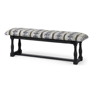 Rectangular Indian Mango Wood Black With Woven Leather Cushion Top