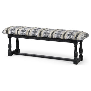 Rectangular Indian Mango Wood/Black With Woven-Leather Cushion Top Accent Bench