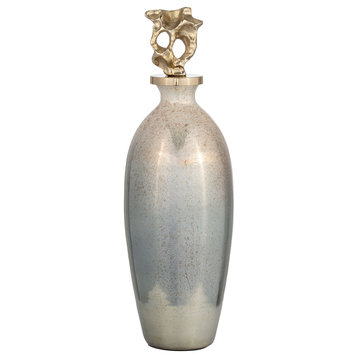 Glass, 20"H Metal Vase Tribal Topper, Gold