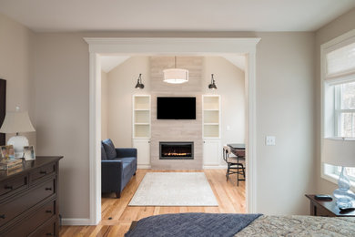 Example of a trendy living room design in Portland Maine