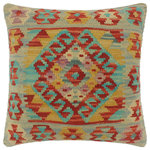 Bareens Designer Rugs - Boho Chic Turkish Crowe Hand Woven Kilim Pillow - Embellish your home with this timeless casual chic handmade Southwestern Kilim throw pillow covers made with wool and cotton. Constructed on a loom by Nomad Turkman people with hand spun wool and Natural Vegetable dyes these beautiful Kilim pillow covers are known for their beautiful repetitive geometrical, naturalistic floral and traditional patterns yet still giving it a moden look. Masterfully artisan-crafted on traditional Kilim looms with a contemporary fashion palette producing bold intricate sharp patterns making them a standout piece in any decor.