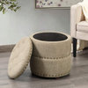 Square Cube Ottoman Footstool with Tray, Beige