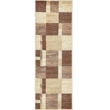 Contemporary Harvest 2'x6' Runner Brown Squared Area Rug