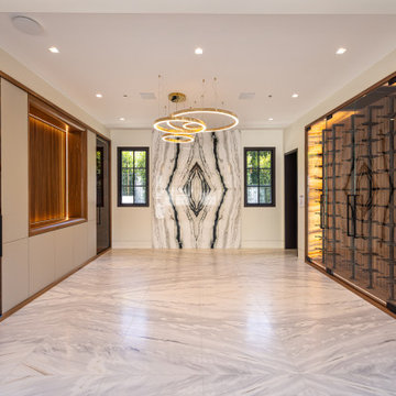 Modern Glass Wine Wall and Temperature Controlled Cabinets in Newport Coast