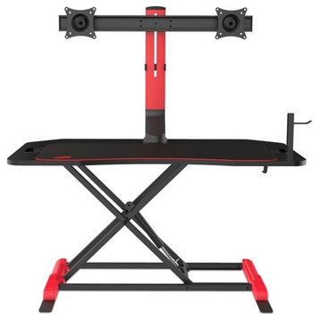 Pemberly Row Contemporary Double Monitor Gaming Desk Riser - Red/Black