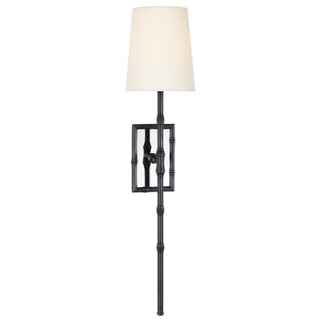 Grenol Single Bamboo Tail Sconce in Bronze with Linen Shade