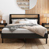 Gewnee Modern Cannage Rattan Wood Platform Queen Bed in Black