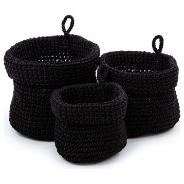 Set of 3 Woven Fabric Planter Basket, 5 x 4 inches, Black