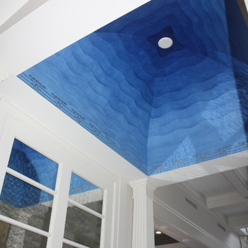 Art Deco Style Blue Wave Design on Vaulted Ceiling in Foyer
