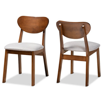 Eurah Mid-Century Modern Upholstered Dining Chair, Set of 2, Gray/Walnut Brown