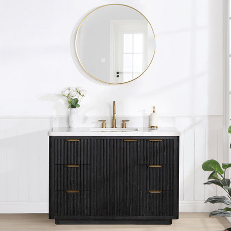 Vinnova Cadiz Bath Vanity, Composite Stone Top, Black, 48", No Mirror