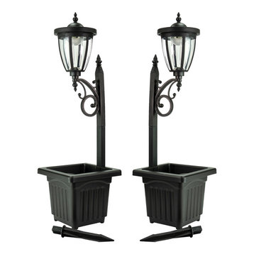 Sun-Ray Kambria Multi Function Solar Lamp Posts and Planters, Set of 2, Black
