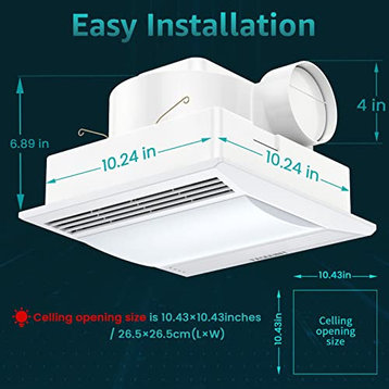 Bathroom Exhaust Fan 1.0 Sones Bathroom Ceiling Vent Fan With 3 Adjustable., Single Light-White