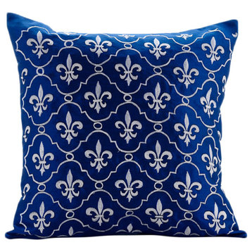 Boroque Royal Blue Pillow Covers, Art Silk 14"x14" Pillow Cover, French Vanilla