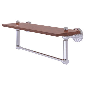 Dottingham 16" Solid Wood Shelf with Towel Bar, Satin Chrome