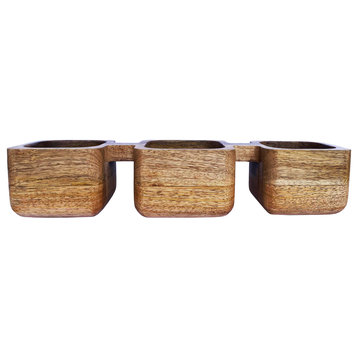 Mango Wood Dish With 3 Sections, Natural