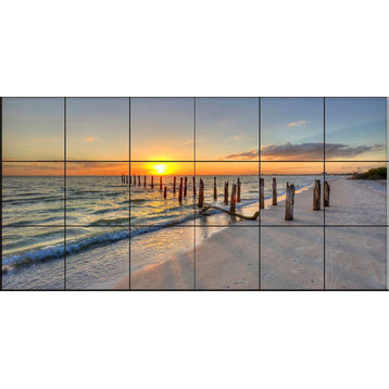 Tile Mural, Sunset Pilings At Ft. Myers Beach by Sean Allen